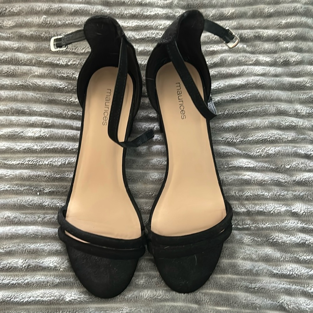 Maurice’s size 8. Black suede heels. 1.5” chunky heel.